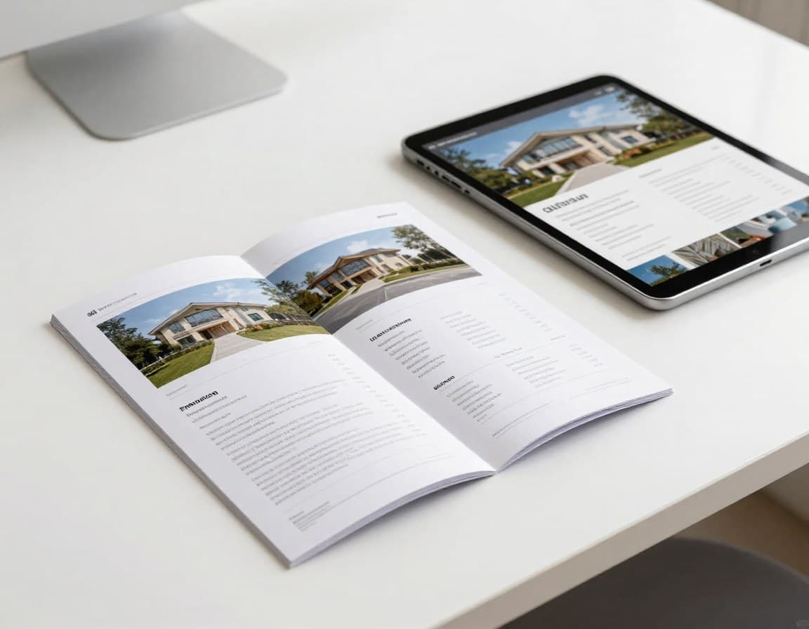 Professionelles Immobilien-Exposé als Druck und Digital nebeneinander