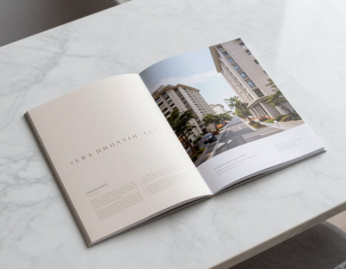 Professionell gestaltetes Immobilien-Exposé mit klarer Typografie und natürlicher Farbpalette