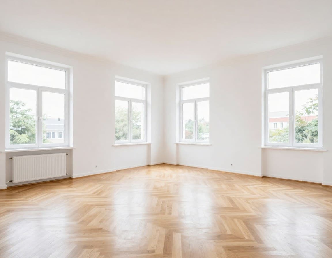 Leerer Raum einer Wohnung ohne Möbel vor dem Druck im Exposé