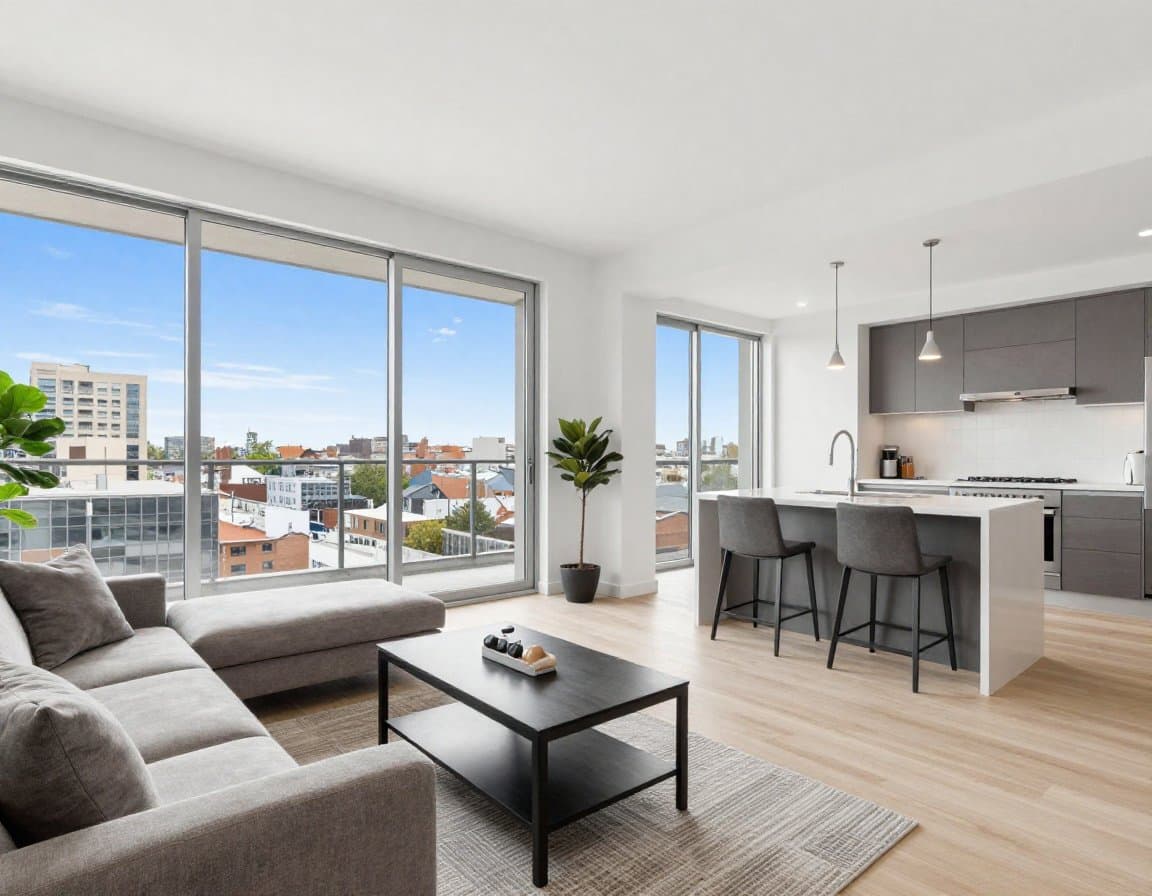 Eigentumswohnung mit Virtual Staging — leerer Raum virtuell eingerichtet mit modernen Möbeln