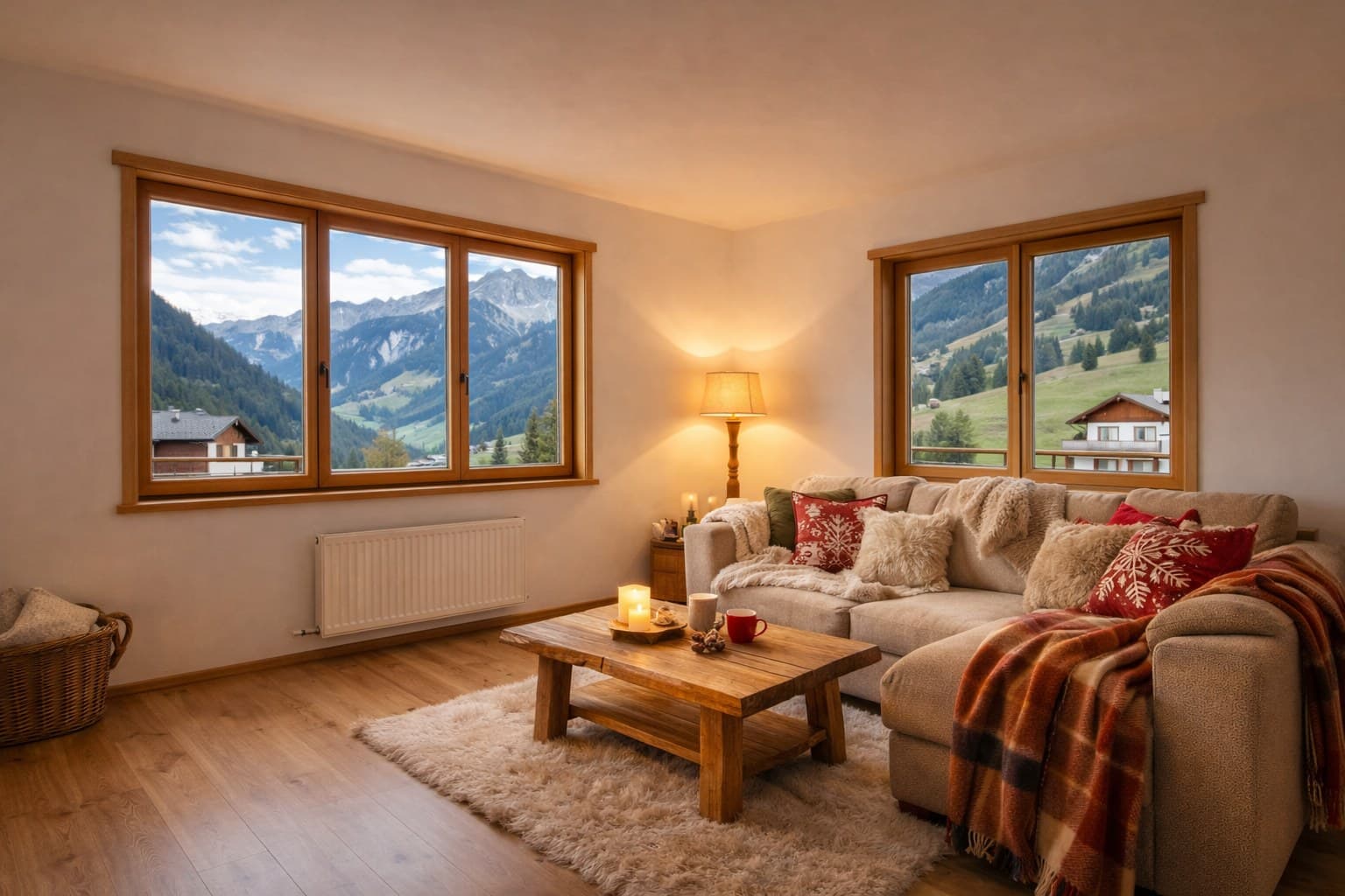 Ferienwohnung nach Virtual Staging mit gemütlicher Einrichtung im Alpenstil