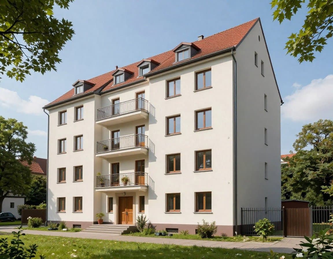 Mehrfamilienhaus von außen — gepflegte Fassade als Verkaufsargument im Exposé