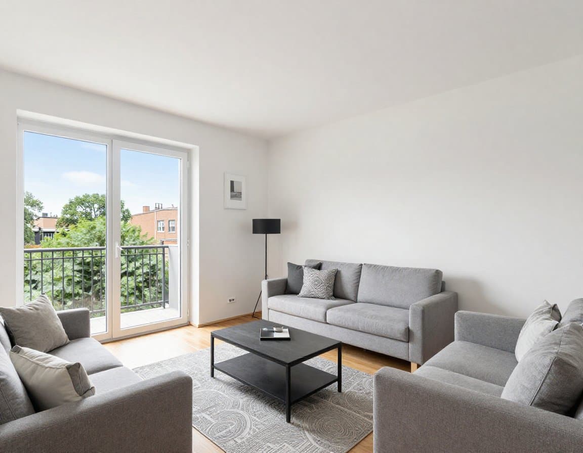 MFH-Wohneinheit mit Virtual Staging — leere Wohnung virtuell eingerichtet für das Exposé