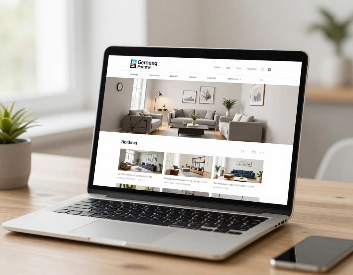 Laptop-Bildschirm mit einem Immobilieninserat mit gestagten Fotos