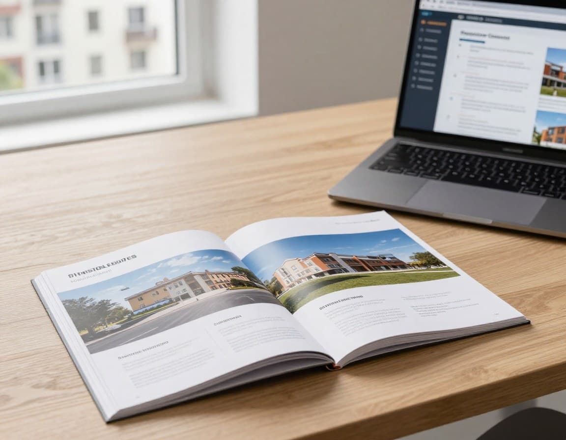 Professionelles Immobilien-Expose auf einem modernen Schreibtisch