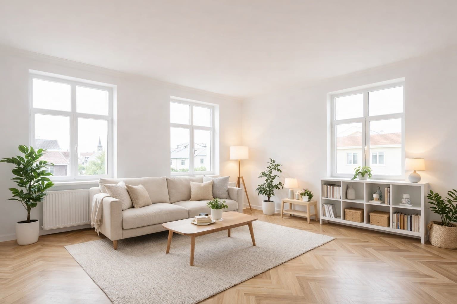 Mietwohnung nach Virtual Staging mit moderner skandinavischer Einrichtung