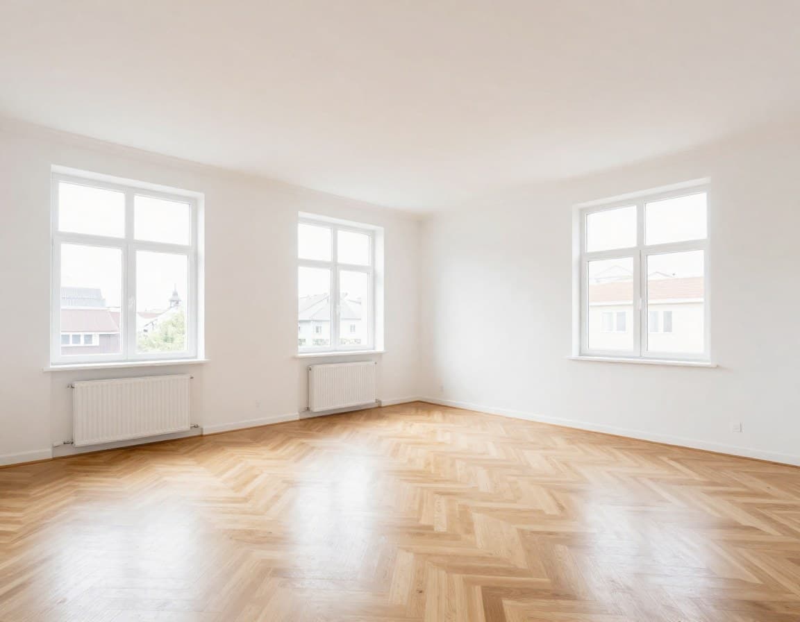Leere Mietwohnung ohne Möbel vor Virtual Staging