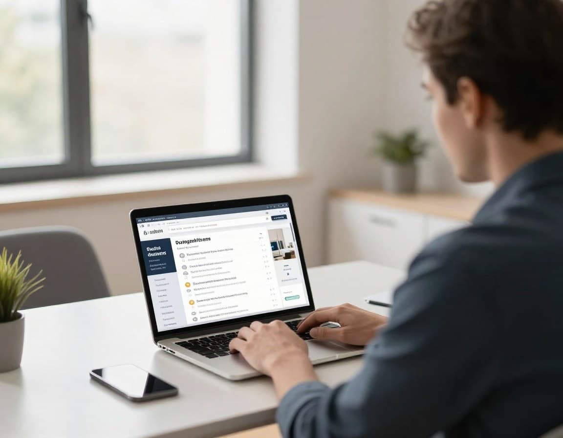 Immobilienmakler optimiert Immowelt-Inserat am Laptop mit professionellen Fotos