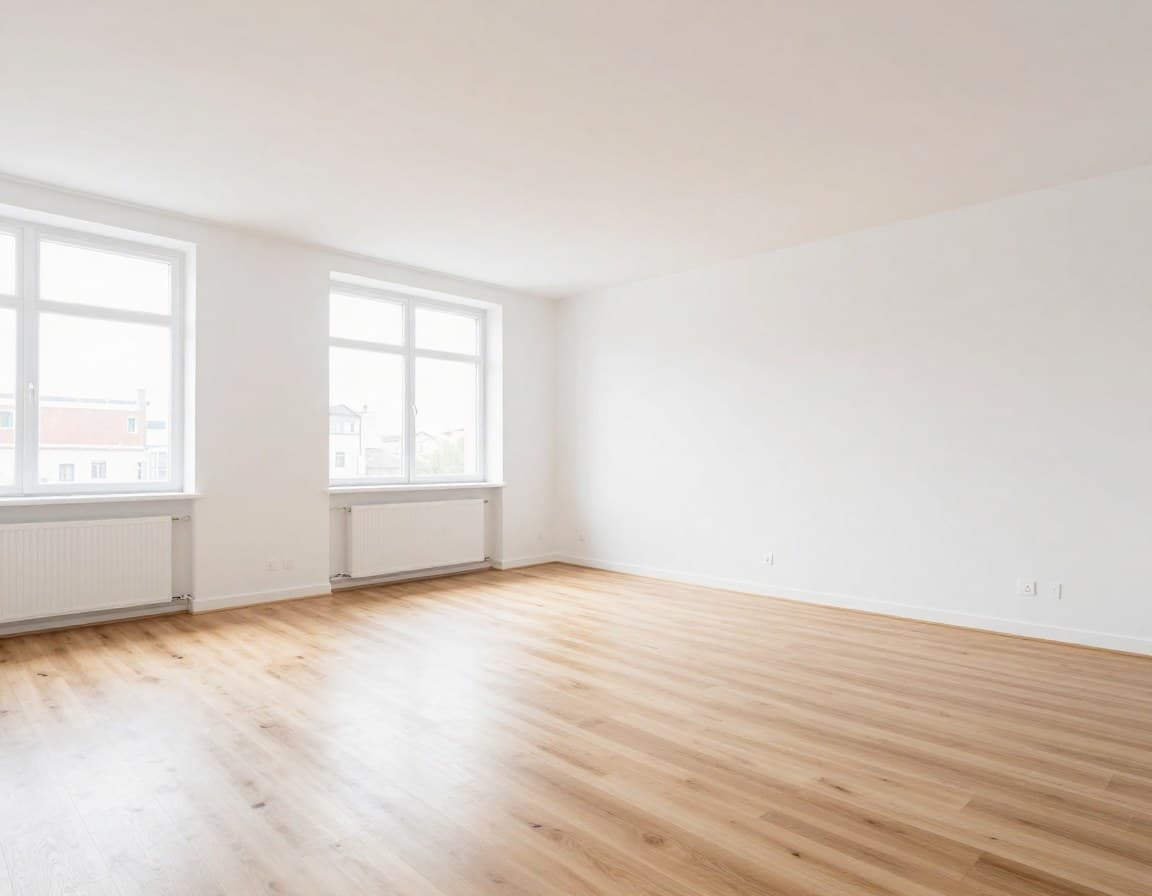 Leeres Wohnzimmer vor Virtual Staging — typisches Immowelt-Inserat ohne Möblierung