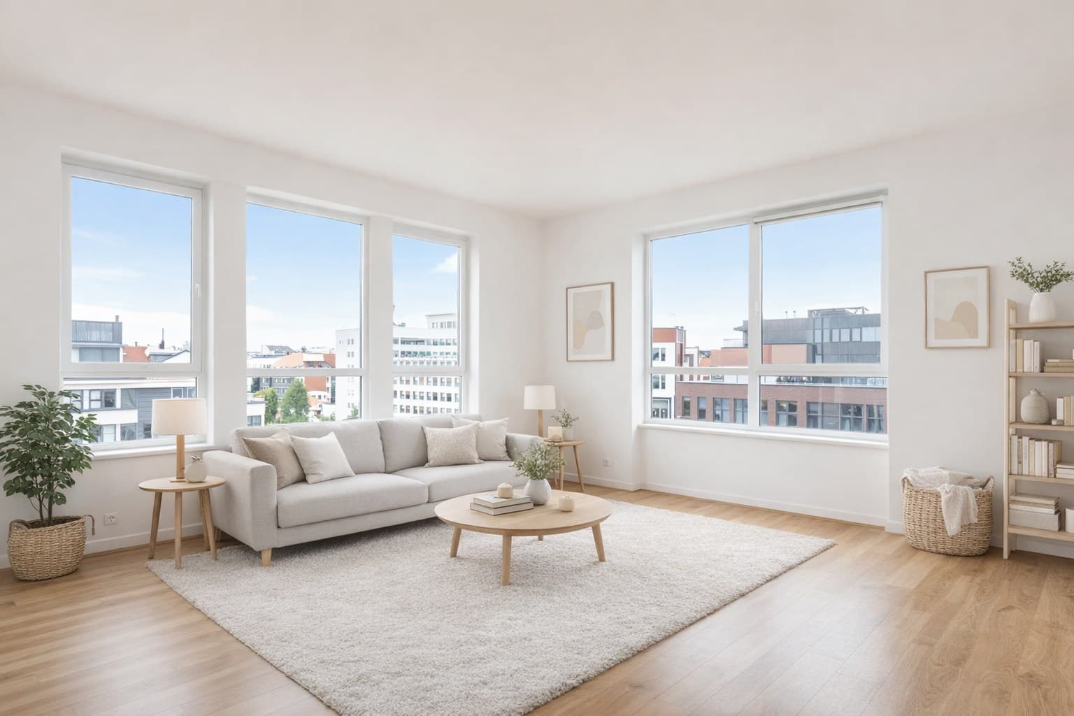 Wohnzimmer nach Virtual Staging mit ImmoStage — in unter 30 Sekunden eingerichtet