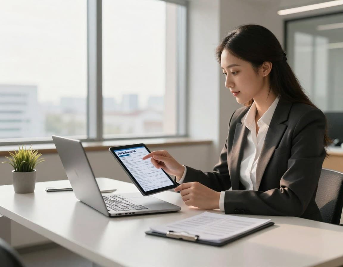 Immobilienmakler arbeitet produktiv mit KI-Tools an modernem Arbeitsplatz — Zeitersparnis durch Automatisierung