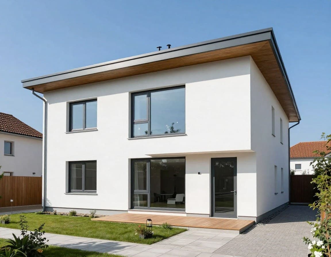 Moderner eingeschossiger Bungalow mit 100 qm Wohnfläche, Flachdach und Terrasse