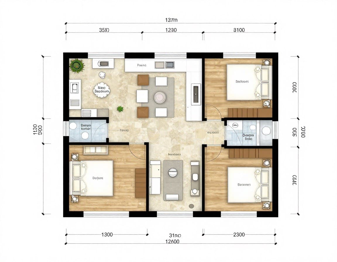 Grundriss Beispiel eines Bungalows mit 110 Quadratmetern auf einer Ebene