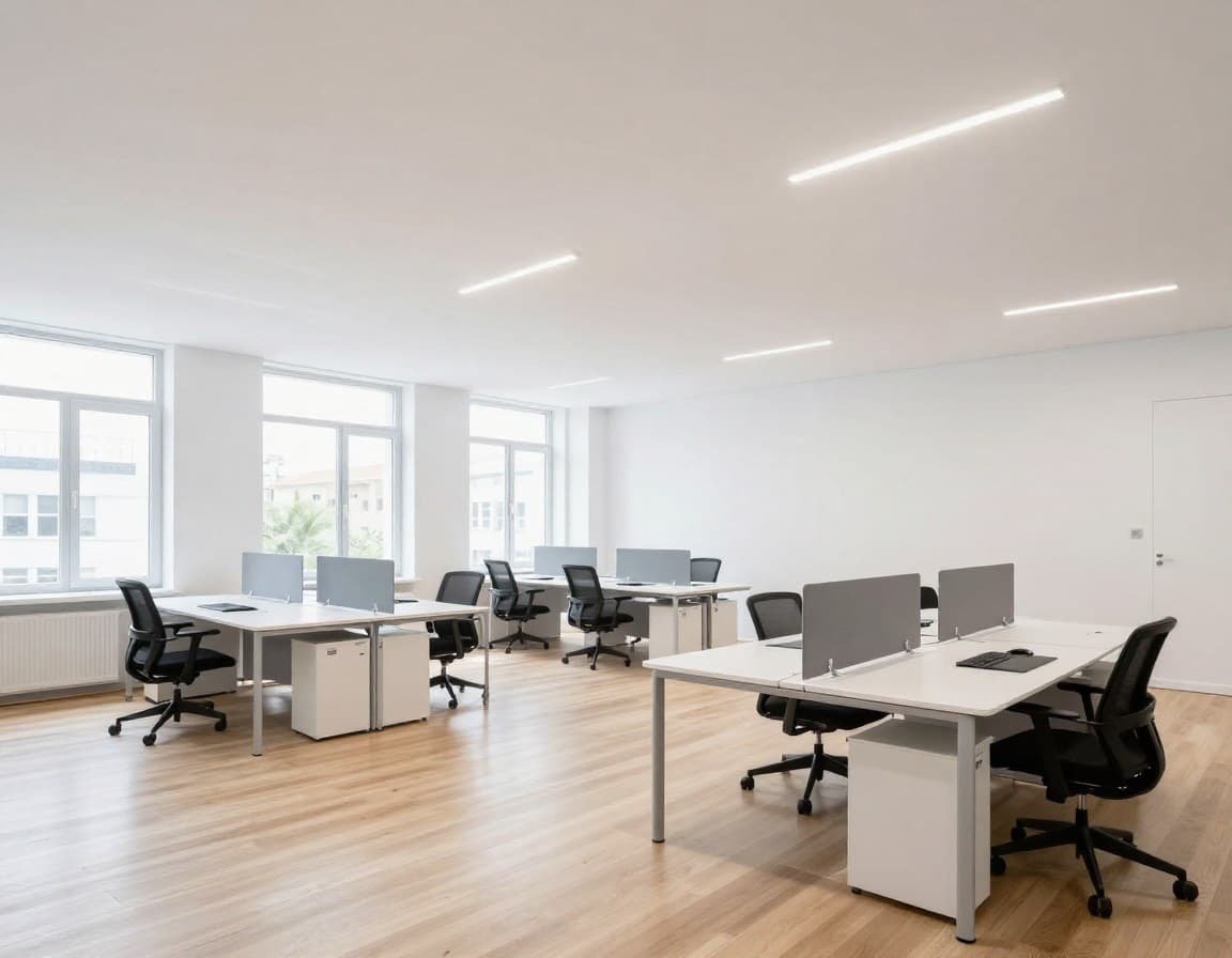 Modernes Open-Space-Büro mit ergonomischen Arbeitsplätzen in einem deutschen Bürogebäude