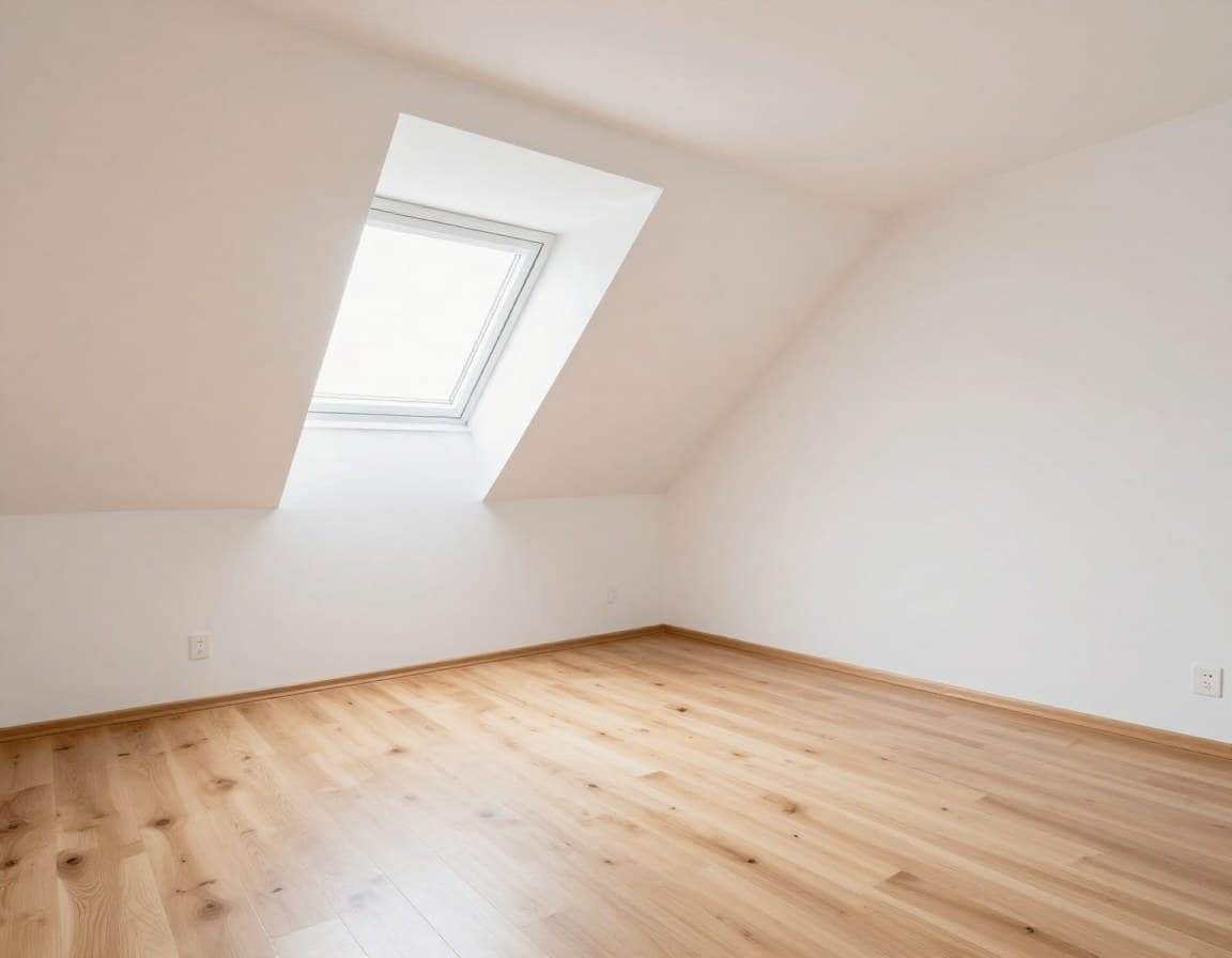 Leeres Dachgeschoss-Schlafzimmer mit Dachschräge vor Virtual Staging