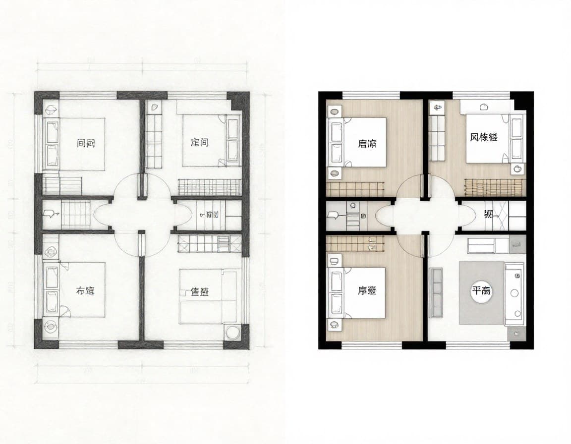 Vergleich: Grundriss-Vorlage vs. professioneller KI-Grundriss