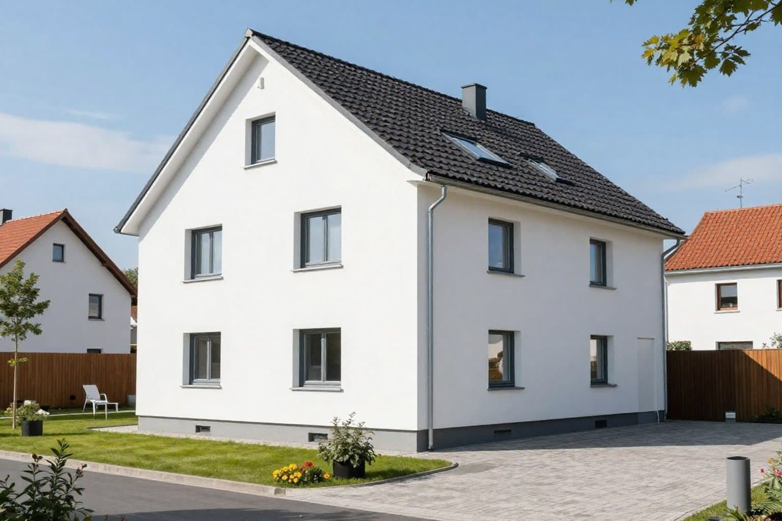 Einfamilienhaus-Foto als Ausgangsmaterial für die Grundriss-Erstellung