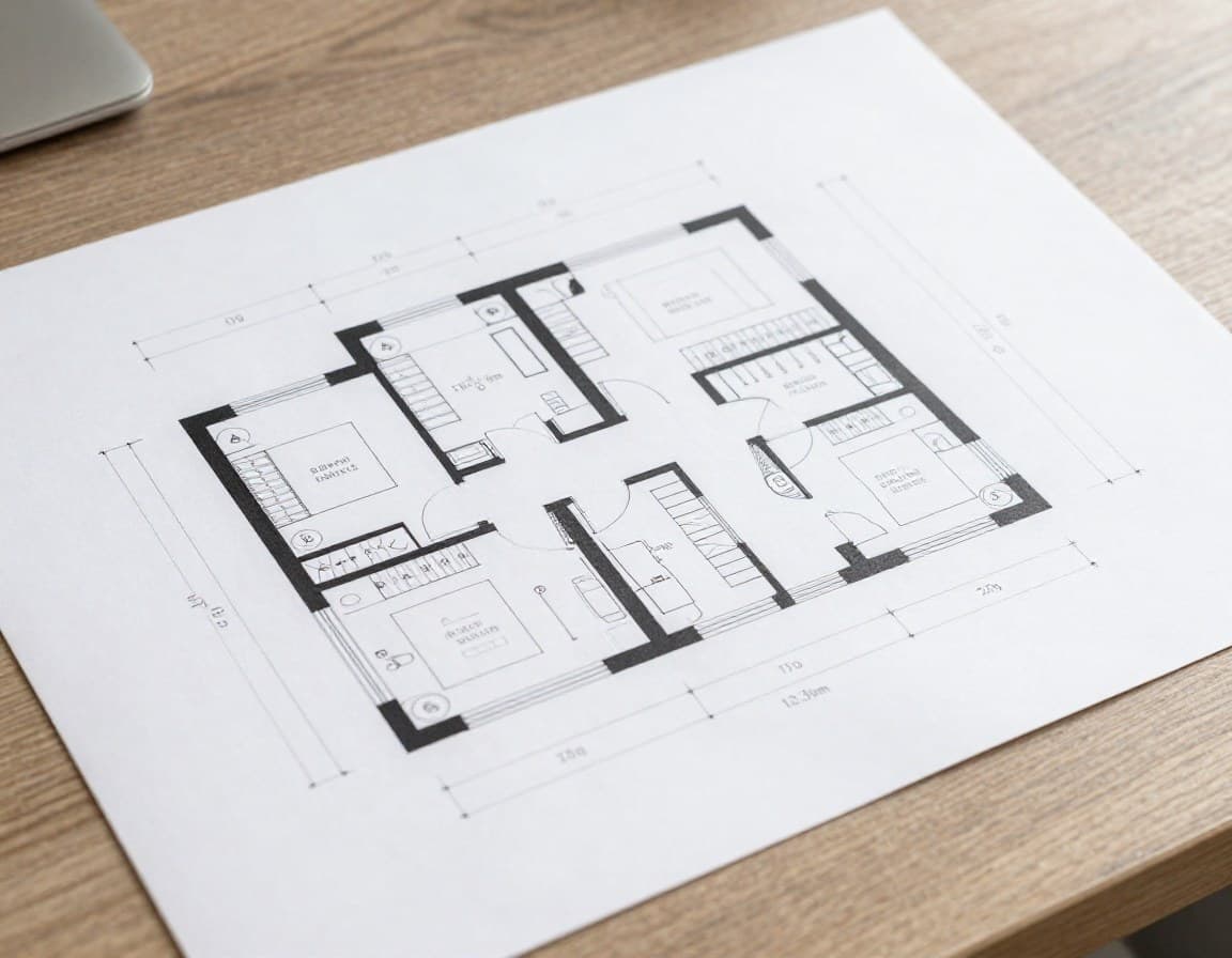 Grundriss Ideen — professionelle Grundrisszeichnung einer modernen europäischen Wohnung mit Raumbezeichnungen