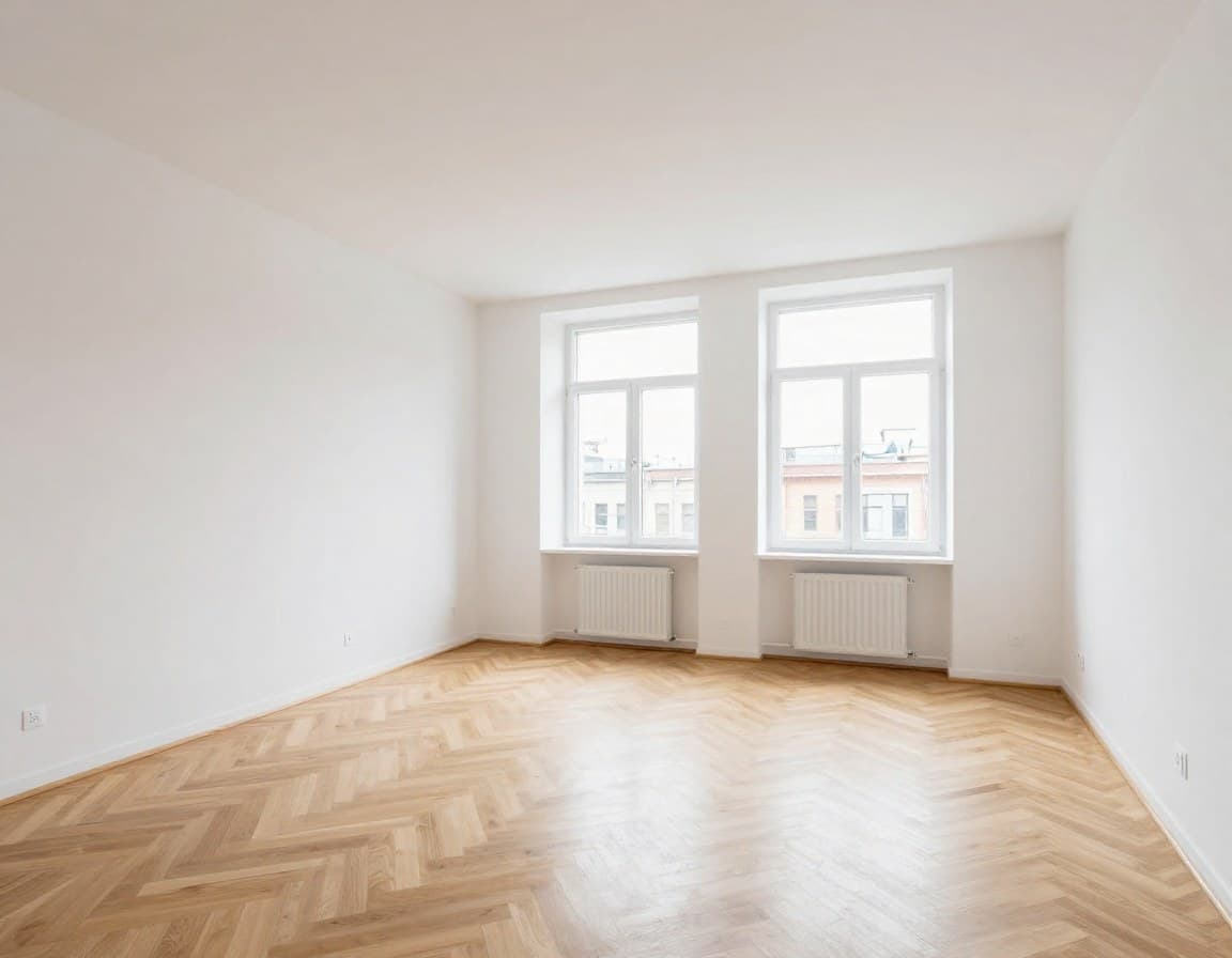 Grundriss lesen — leerer Raum einer europäischen Stadtwohnung vor dem virtuellen Staging