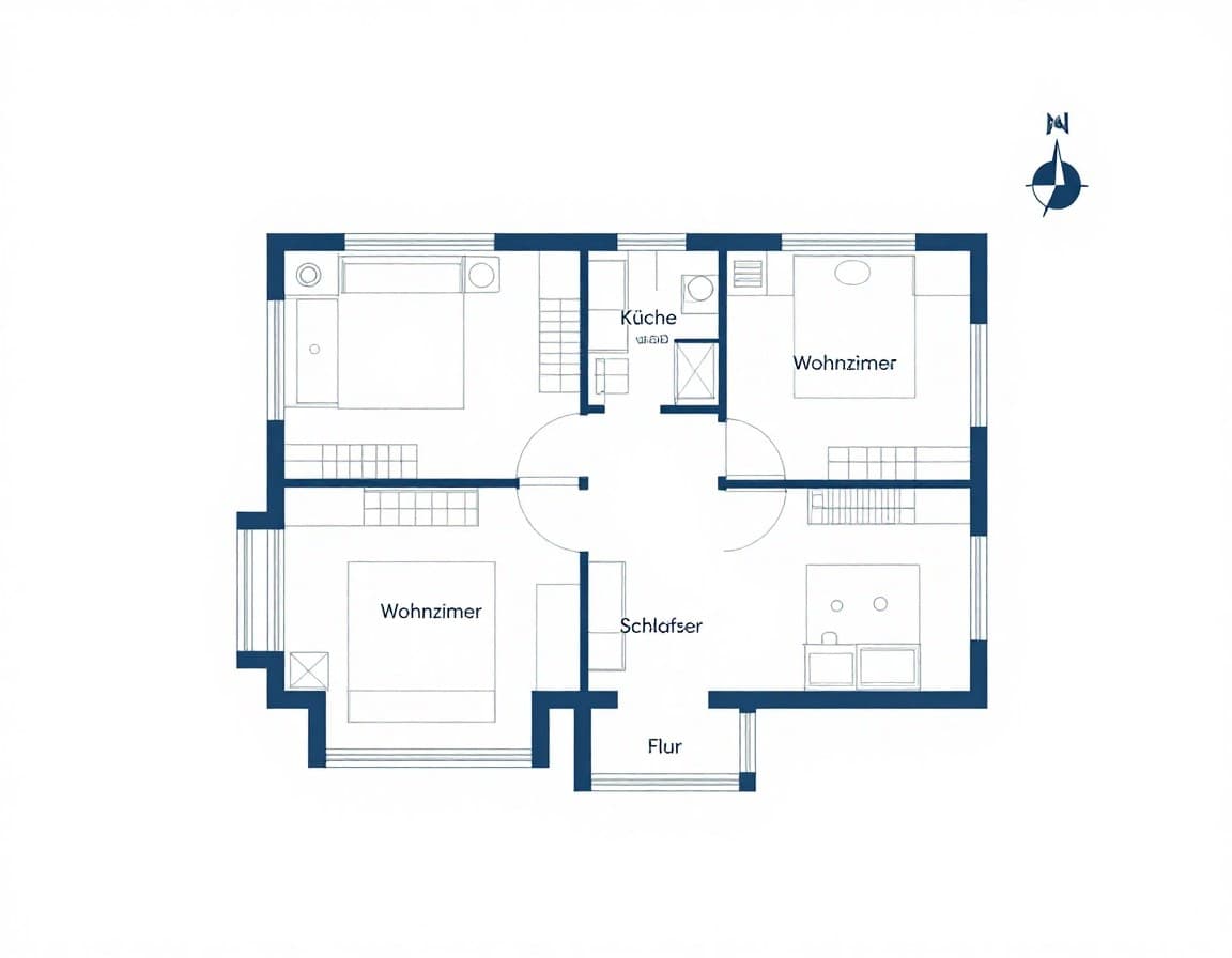 Grundriss planen — Raumaufteilung eines modernen Einfamilienhauses mit beschrifteten Zimmern und Maßketten