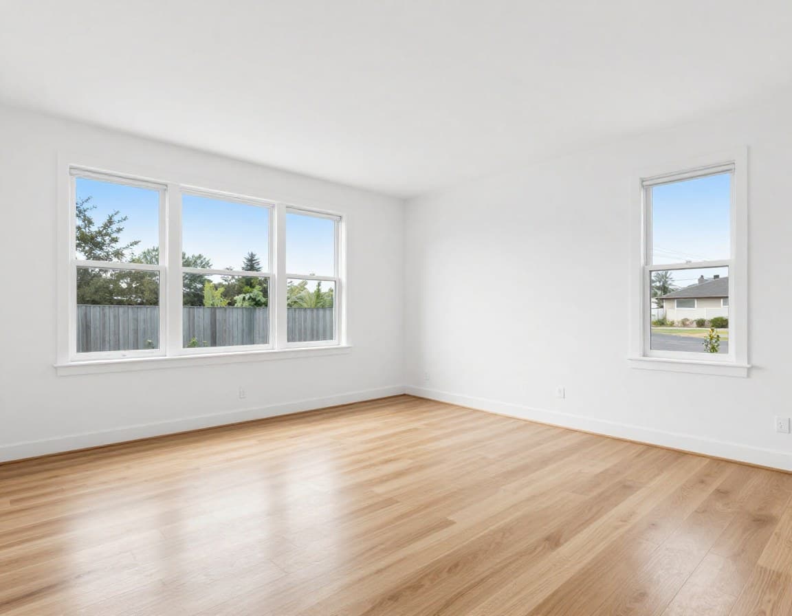 Grundriss planen — leerer Wohnraum eines Einfamilienhauses vor dem virtuellen Staging