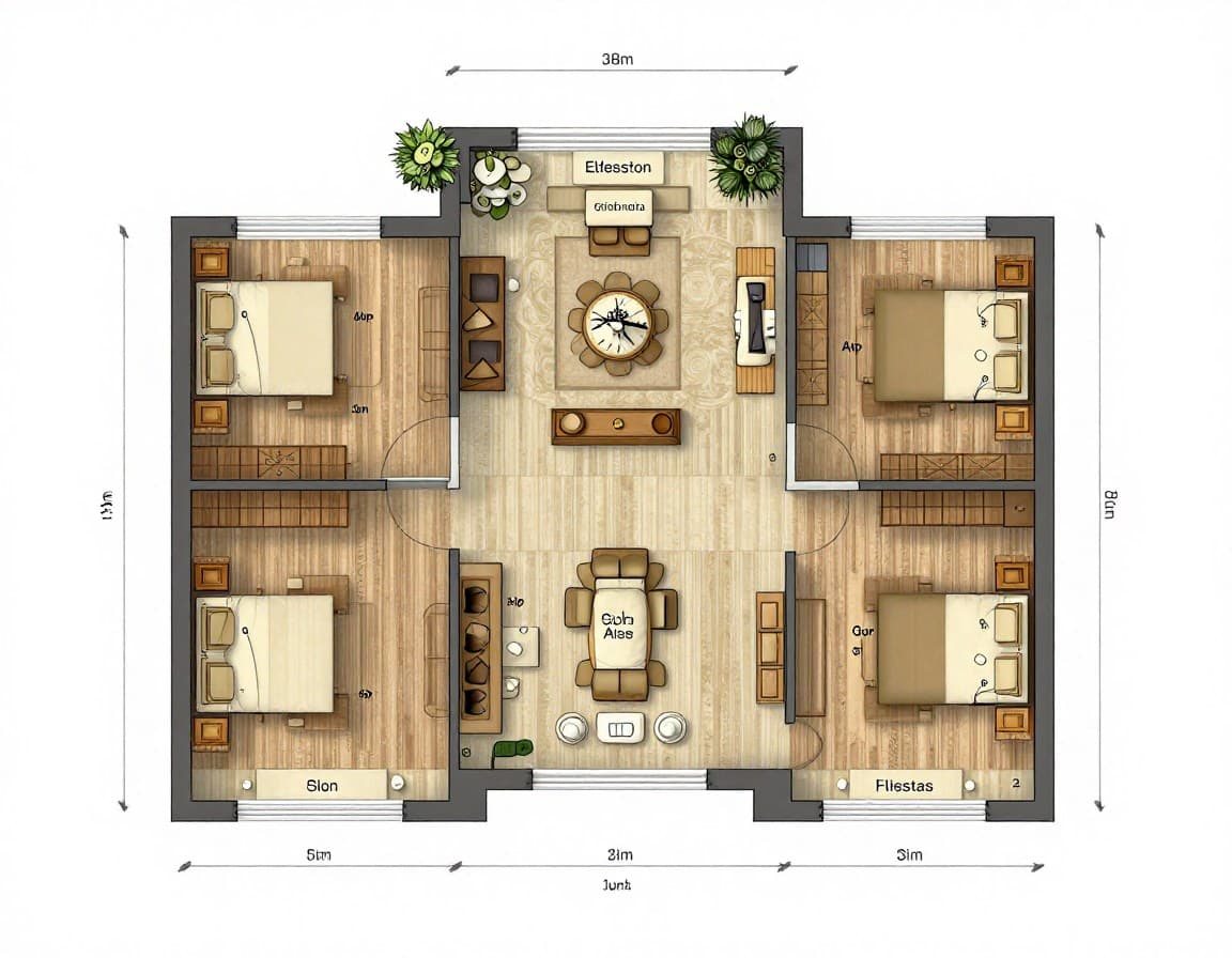 Altbau-Wohnung Grundriss mit Enfilade-Zimmern und tragenden Wänden