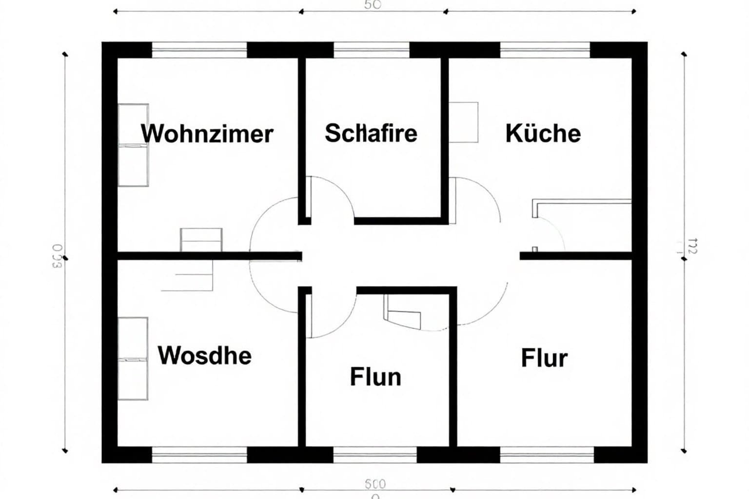 Einfacher 2D-Grundriss als Ausgangsbasis (Vorher)