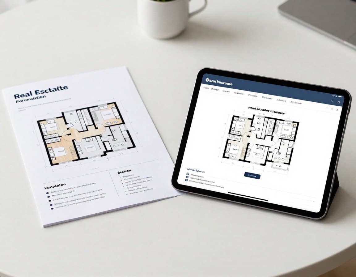 Immobilien-Exposé mit Grundriss als Druckversion und auf Tablet -- Print und Digital im Vergleich