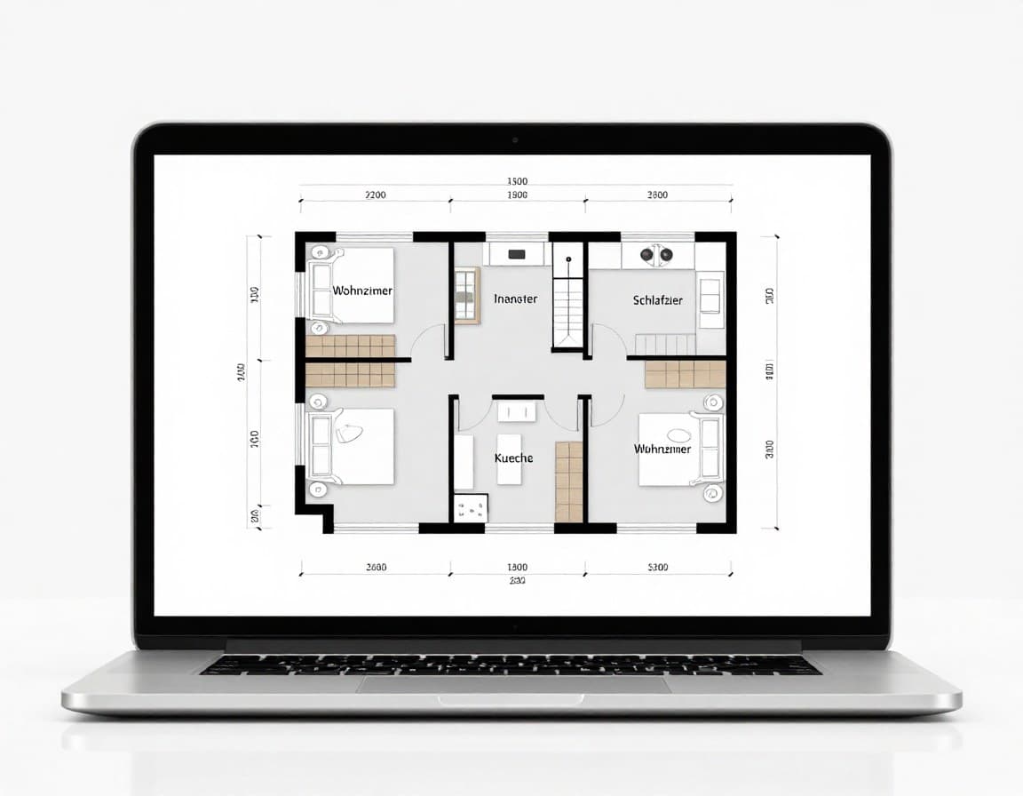 Professioneller KI-Grundriss mit Raumbezeichnungen und Maßen für das Immobilien-Exposé