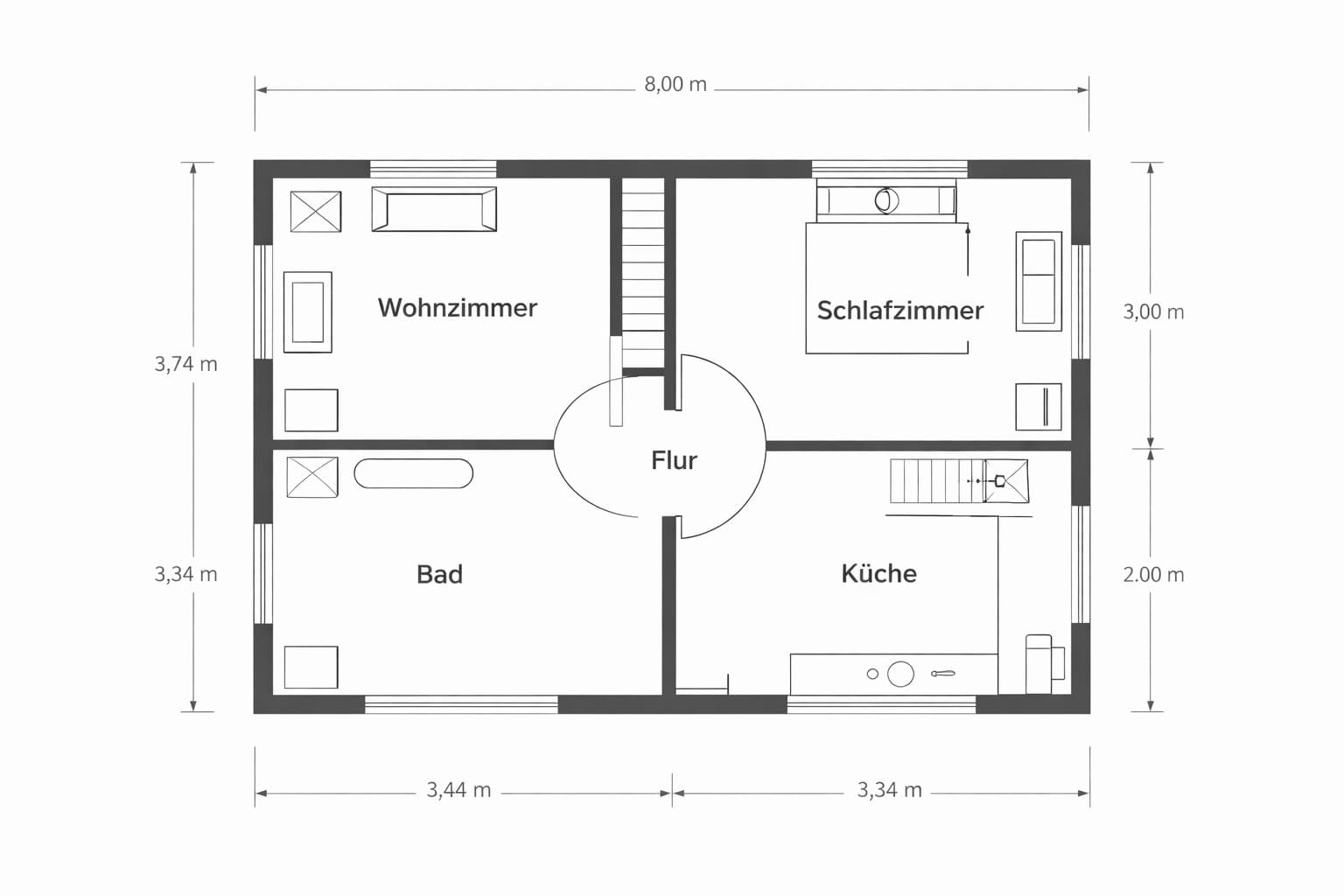Raum nach Virtual Staging mit KI-Möblierung