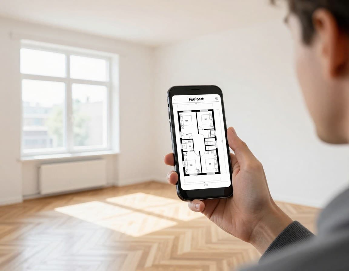 Immobilienmakler scannt einen Raum mit dem Smartphone -- KI erstellt den Grundriss automatisch