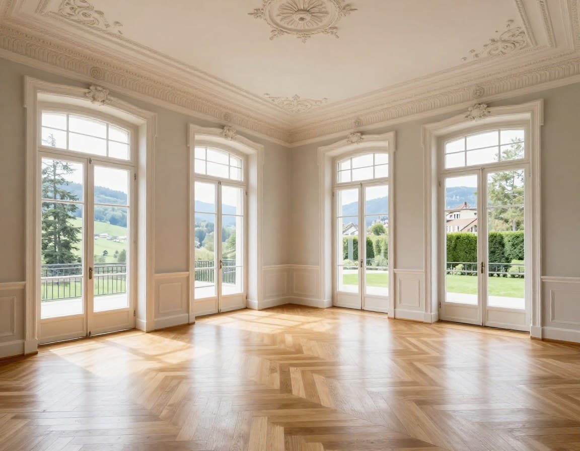Elegante leere Villa im Basler Bruderholz-Quartier mit hohen Decken und Parkett