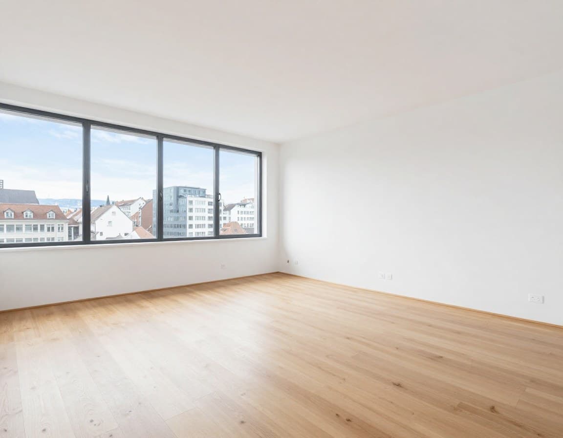 Leere Basler Wohnung vor Virtual Staging — helle Raume ohne Mobel