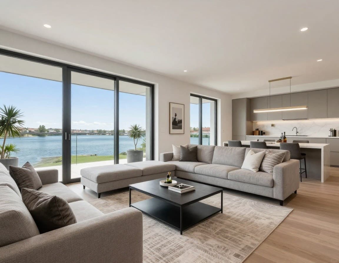 Premium-Apartment in der Nähe des Phoenix See Dortmund — modernes Wohnzimmer mit zeitgenössischer Einrichtung