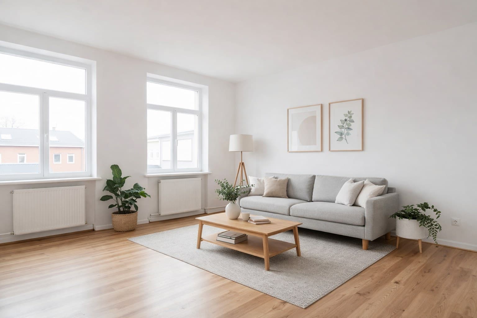 Dortmunder Wohnung nach Virtual Staging mit modernem skandinavischem Mobiliar und Holztisch