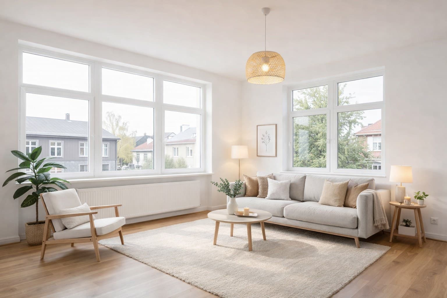 Nürnberger Wohnung nach Virtual Staging — moderne skandinavische Einrichtung