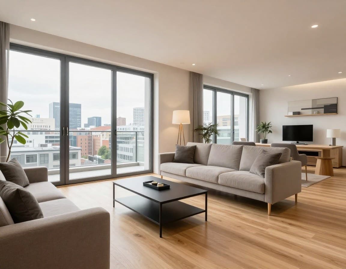 Gestagtes Wohnzimmer in einer Stuttgarter Wohnung mit modernen Möbeln