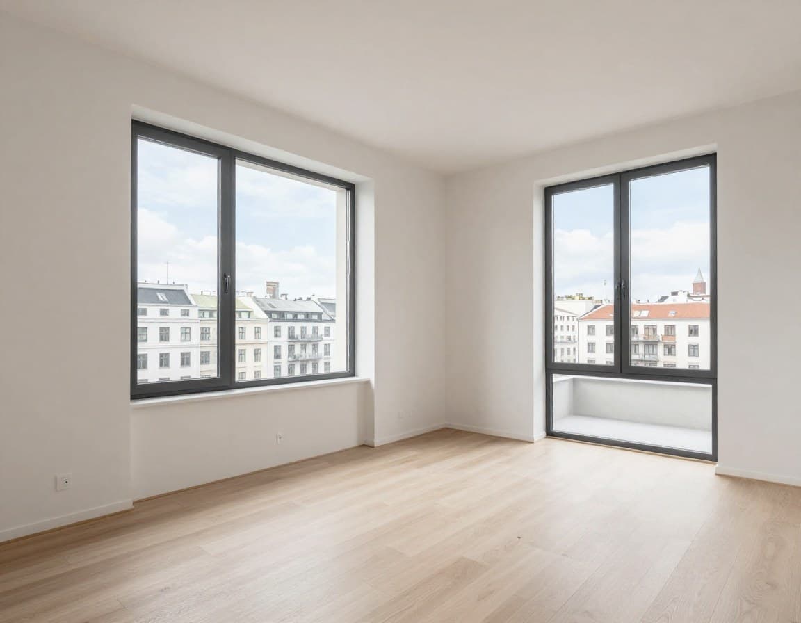 Modern Vienna apartment interior with staging showing Leopoldstadt Nordbahnviertel development style