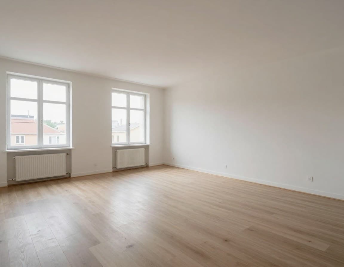 Leerer Wohnraum vor der Besichtigung — keine Möbel, kein Staging