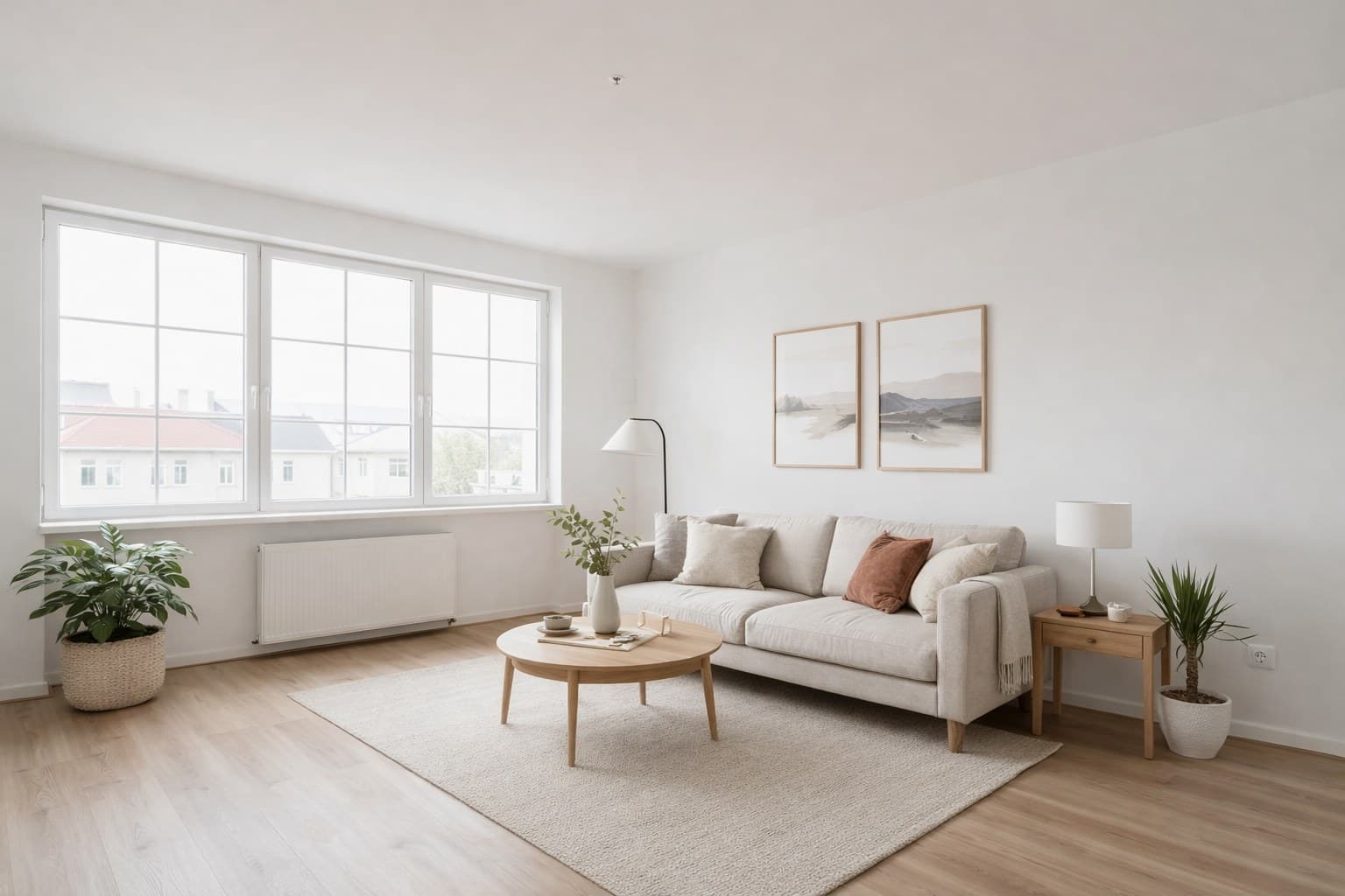 Dieselbe Wohnung nach Virtual Staging — modern, einladend, kaufbereit