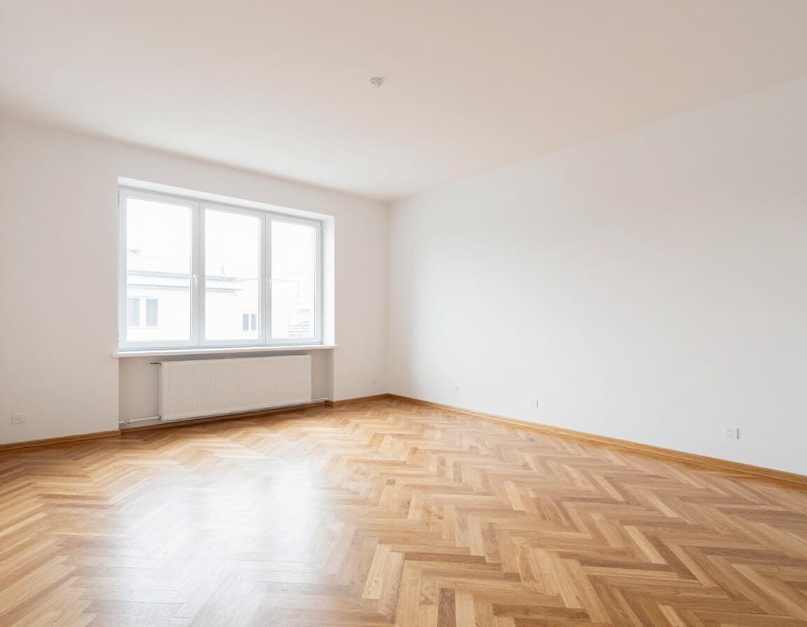 Leere Münchner Altbauwohnung mit Parkettboden und Stuckverzierungen vor Virtual Staging