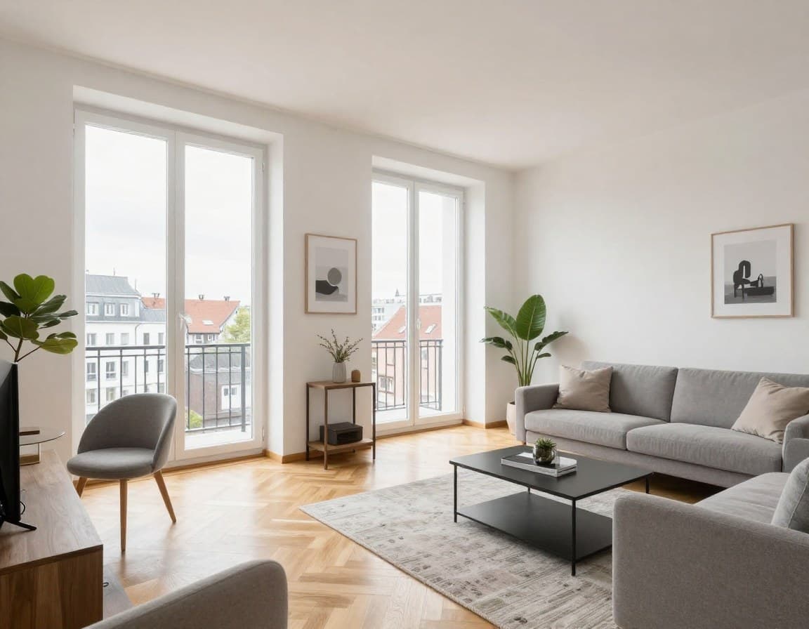 Nürnberger Wohnung mit modernem Interieur und Skandinavischem Styling nach Virtual Staging — für Immobilieninserat optimiert