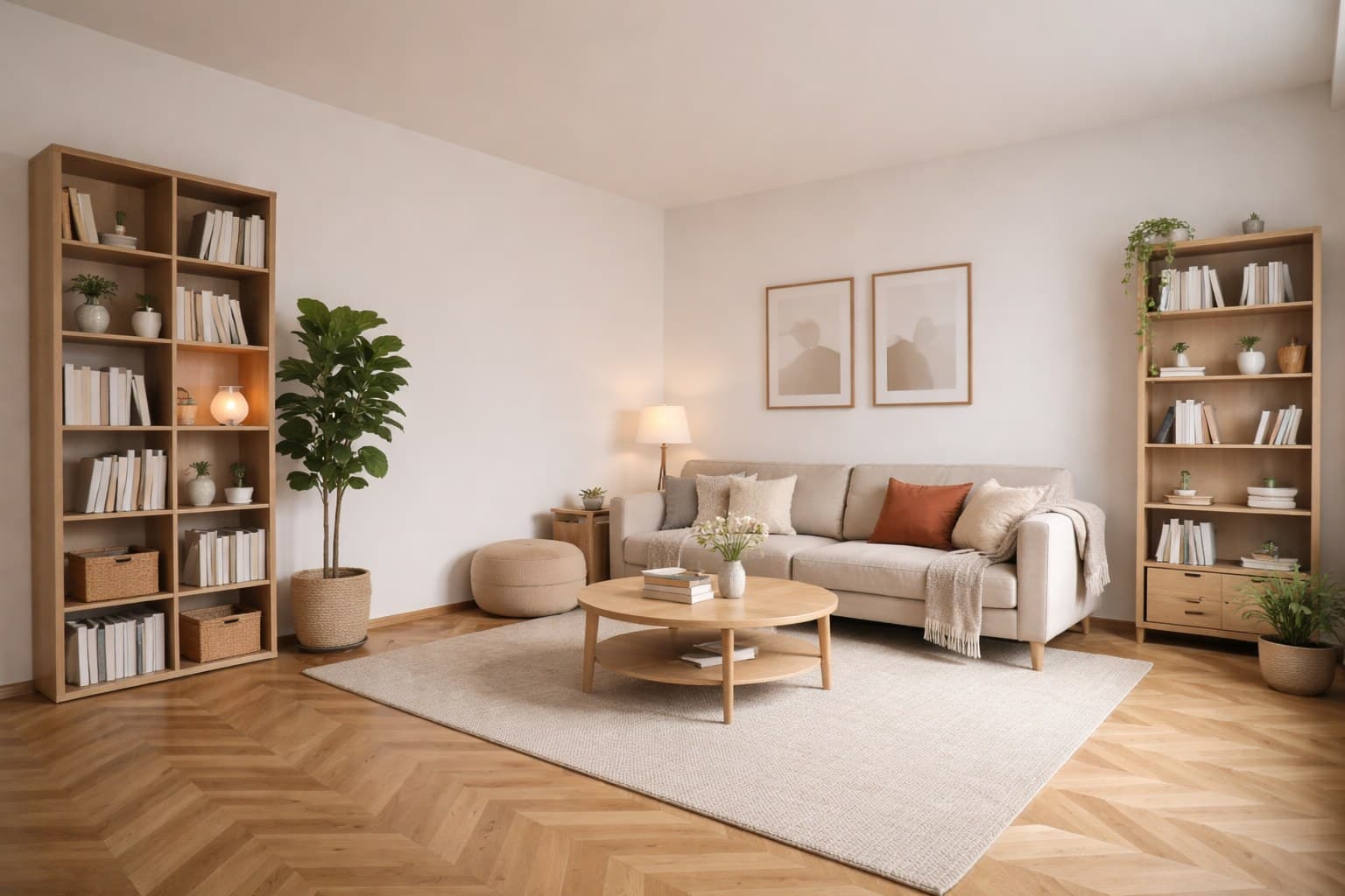 Dieselbe Nürnberger Wohnung nach Virtual Staging mit modernen Möbeln und warmer Atmosphäre — 73 % schnellerer Verkauf