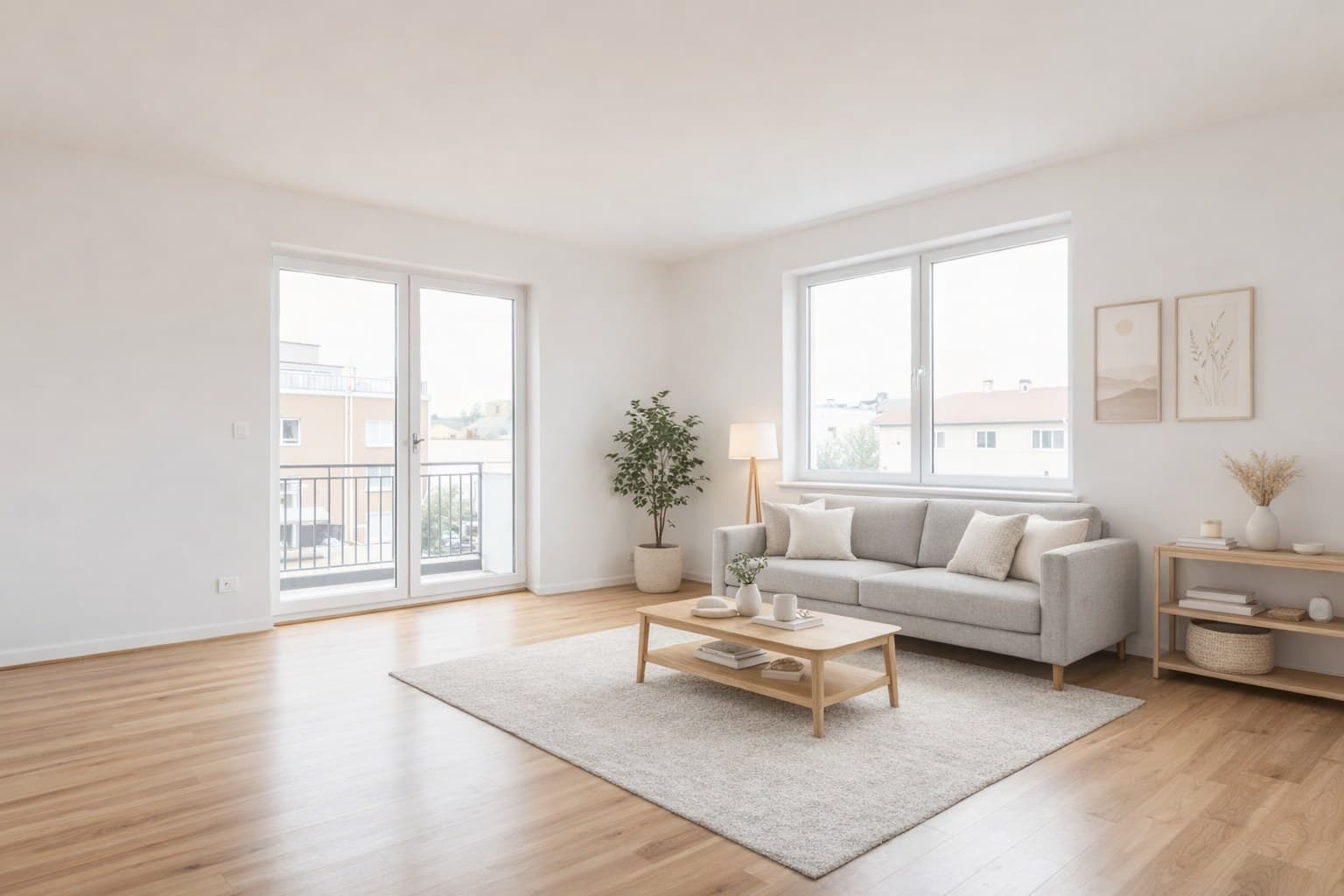 Wohnzimmer nach Virtual Staging mit modernen Möbeln