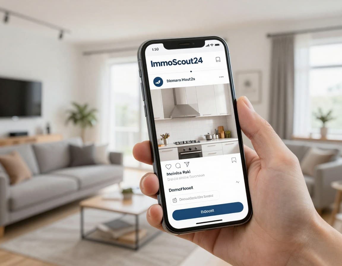 Immobilieninserat auf dem Smartphone mit professionellen Staging-Fotos