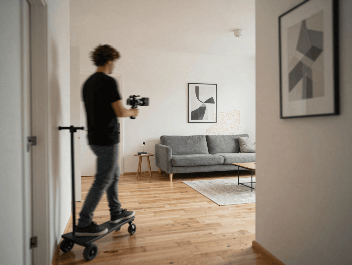 Cinematische Tracking-Aufnahme eines Wohnraum-Walkthroughs