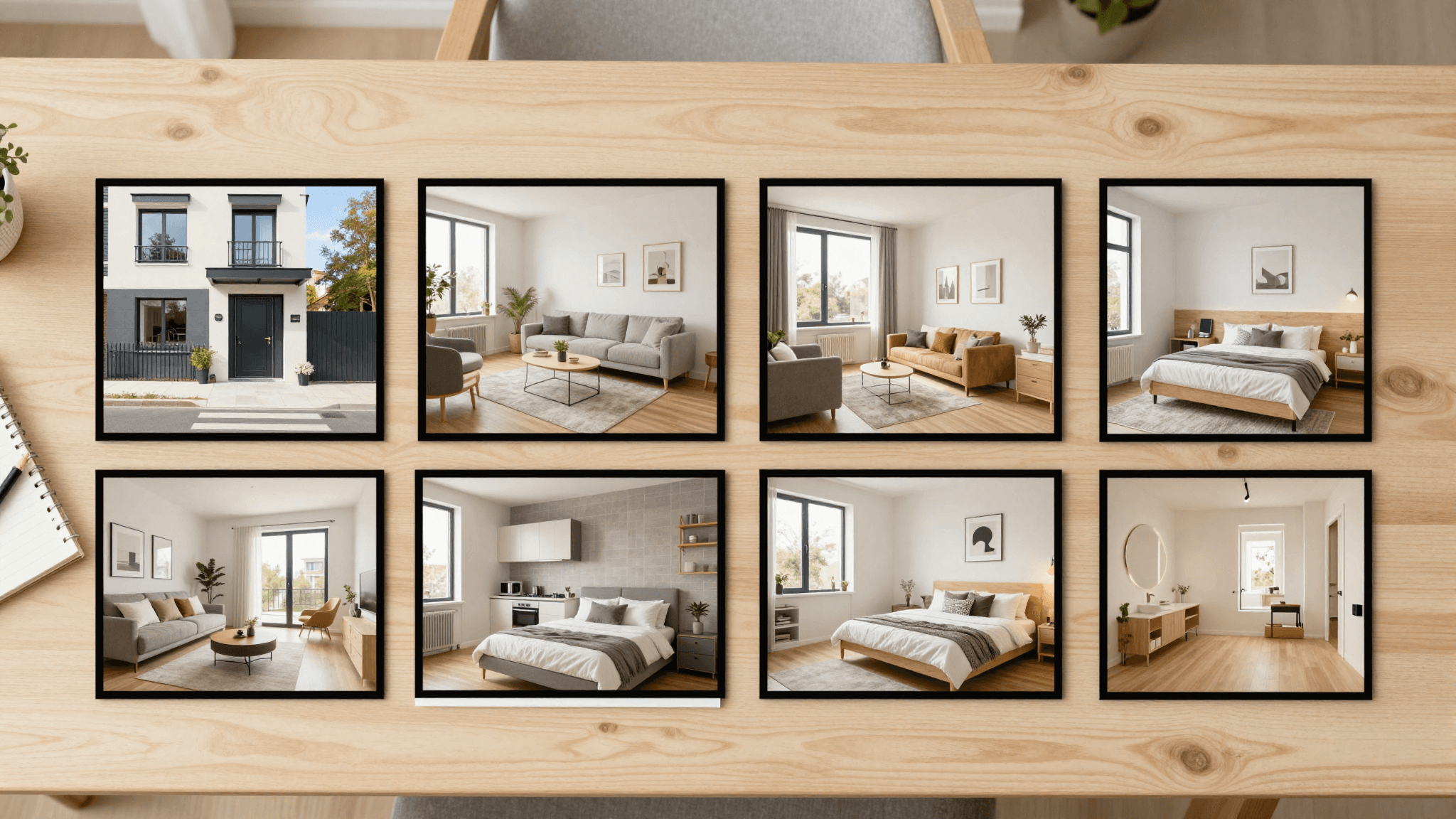 Storyboard mit sechs vertikalen Szenen-Frames für ein Immobilien-Reel