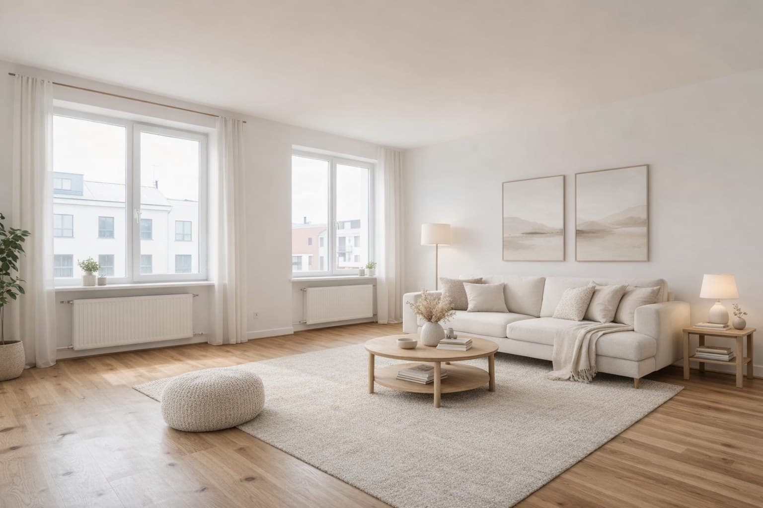 Wohnzimmer nach automatischem KI-Staging mit ImmoStage