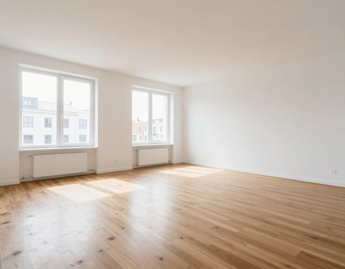 Leeres Wohnzimmer vor KI-Staging