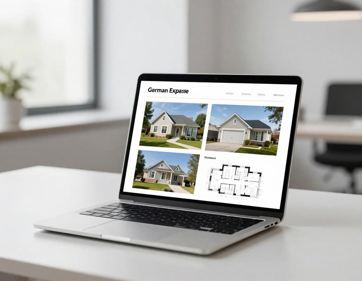 Fertiges Immobilien-Exposé mit KI-generiertem Objekttext auf einem Laptop-Bildschirm